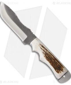 Anza Knives Tracker Fixed Blade Knife Full Stag Handle (5.5" Satin)
