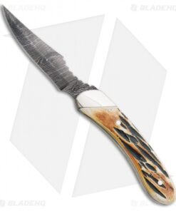 Bear & Son Caper Fixed Blade Knife Genuine India Stag (2.5" Damascus) 5009D
