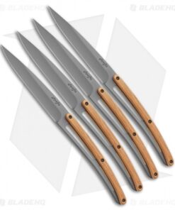 Deejo 9" Steak Knives Titanium w/ Olive Wood Handles - Set of 4