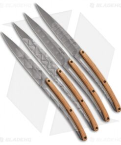 Deejo 9" Steak Knives Art Deco Titanium w/ Olive Wood Handles - Set of 4