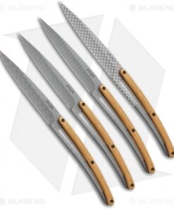Deejo Geometry Steak Knives w/Olivewood Handles (4.25" Black Ti) - Set of 4
