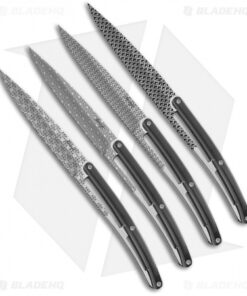 Deejo Geometry Art Steak Knives w/Black paperstone Handles (Serrated) - Set of 4