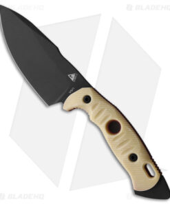 Fobos Knives Alaris 3V Fixed Blade Knife Aged Ivory Paper w/Red Mic (5" Black)
