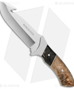 Winchester Knives Large Fixed Blade Gut Hook Knife Burl Wood (5" Satin)