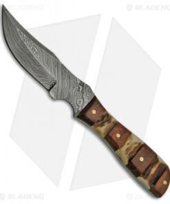 Tallen Mini Hunter Fixed Blade Knife Stag Bone/Wood (6.25" Damascus)