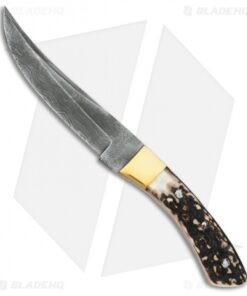 Tallen Stag Skinner Fixed Blade Knife Black Stag (5.75" Damascus) DM1001