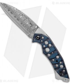 Jeff Hall Custom Xenon Liner Lock Knife Blue/Black Micarta (4" Damasteel)