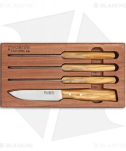 LionSteel 4-Piece Steak Knife Set Olive Wood (4.125" Satin) 9001S UL