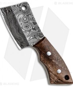 Tallen Pocket Cleaver Knife Key Chain Butcher Wood (1.6" Damascus)