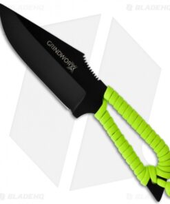 Grindworx Knives Eclipse Fixed Blade Knife w/ Green Paracord (4" Black Plain)