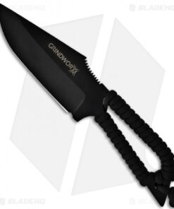 Grindworx Knives Eclipse Fixed Blade Knife w/ Black Paracord - Black Plain