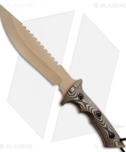 Treeman Knives Original 8" Combat Bowie Sawback Knife Black/Brown (Coyote Brown)