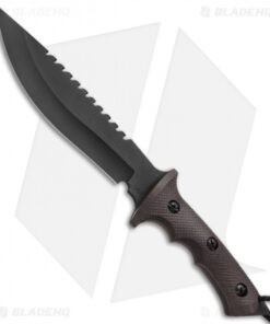 Treeman Knives Original Combat Bowie Knife Brown Micarta (8" Black Sawback)