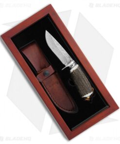 Schrade Elk Hunter Fixed Blade Knife Stag (3.75" Damascus) SCHUHP1731CP