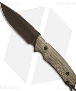 Attleboro Knives Battle Knife Fixed Blade w/ Tan Sheath (4.5" Black Serr)