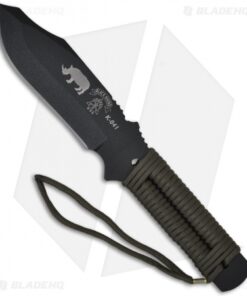 TOPS Knives Black Rhino Fixed Blade Knife w/ OD Paracord (Black PLN) BRPH-102
