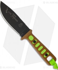 TOPS Knives Lite Trekker Tan/Green Fixed Blade Knife (4.25" Black Plain) TLT-01
