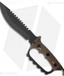 Treeman Knives Original Combat Bowie D-Guard Knife Black/Brown G10 (8" Plain)
