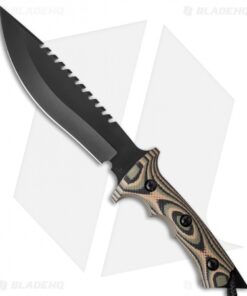 Treeman Knives Original Combat Bowie Knife Green Camo G10 (8" Black Plain)